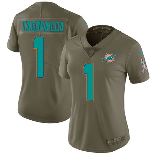 Nike Miami Dolphins #1 Tua Tagovailoa Olive Women Stitched NFL Limited 2017 Salute To Service Jersey